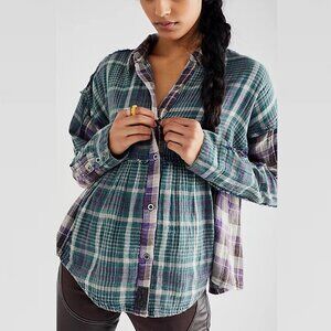 New Free People We the Free Plaid Cotton Shirt Size S